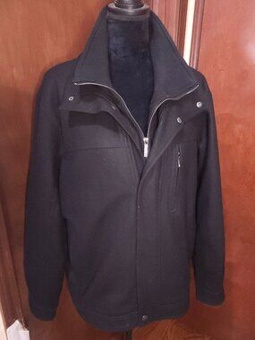 London Fog Collection Mens Size L Wool Blend Black Pea Coat Jacket